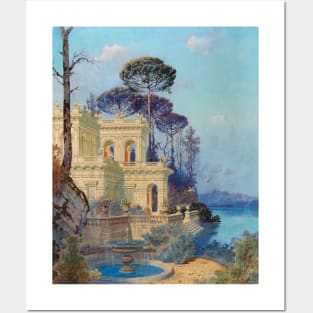 Villa, a Fountain by the Lake in the Foreground by Ferdinand Knab Posters and Art